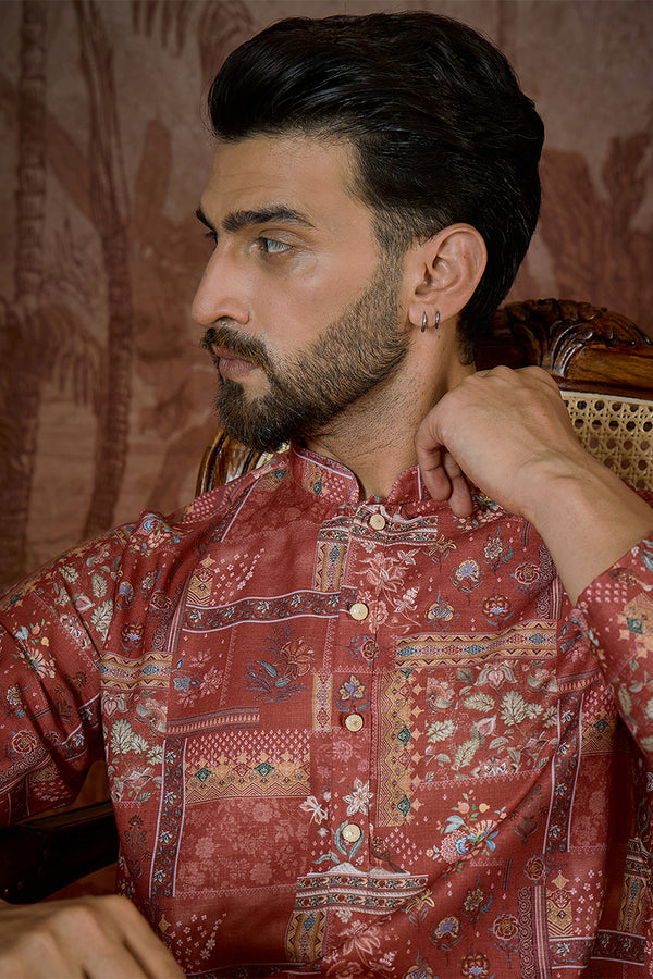 Silk Blend Pink Abstract Printed Kurta MKU2432
