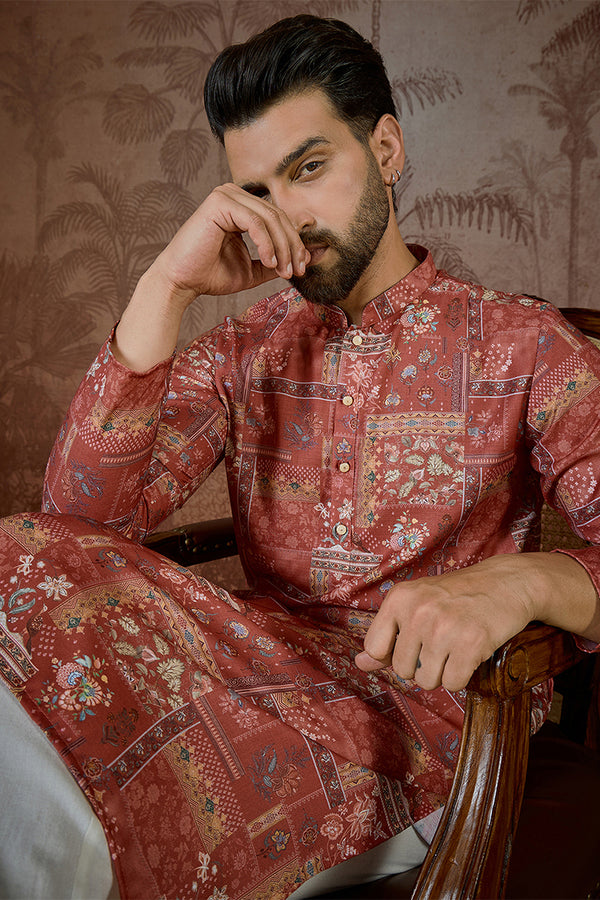 Silk Blend Pink Abstract Printed Kurta With Trouser MKSET2432