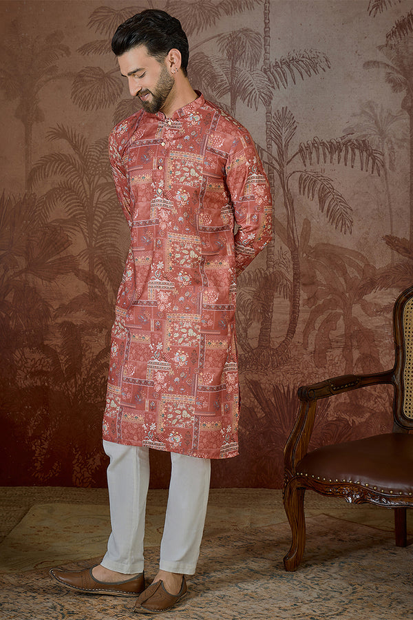 Silk Blend Pink Abstract Printed Kurta With Trouser MKSET2432