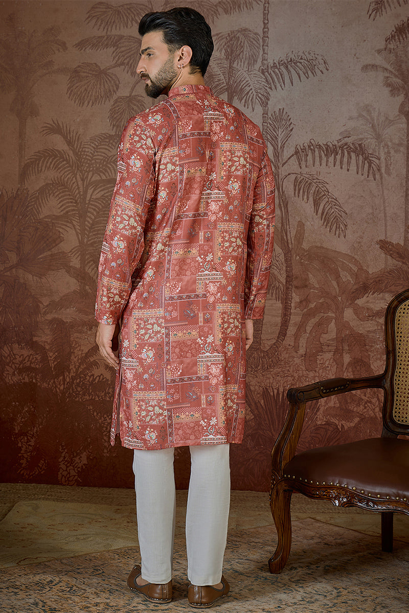 Silk Blend Pink Abstract Printed Kurta With Trouser MKSET2432