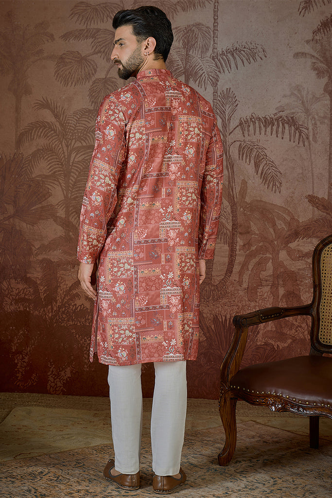 Silk Blend Pink Abstract Printed Kurta With Trouser MKSET2432