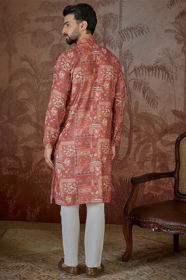 Silk Blend Pink Abstract Printed Kurta With Trouser MKSET2432