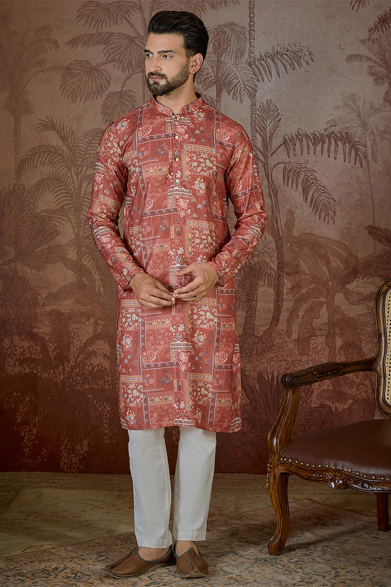 Silk Blend Pink Abstract Printed Kurta With Trouser MKSET2432
