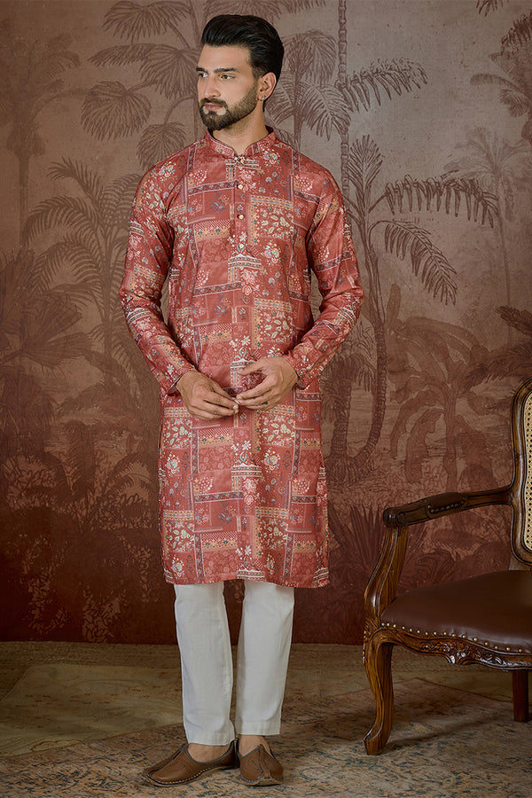 Silk Blend Pink Abstract Printed Kurta With Trouser MKSET2432