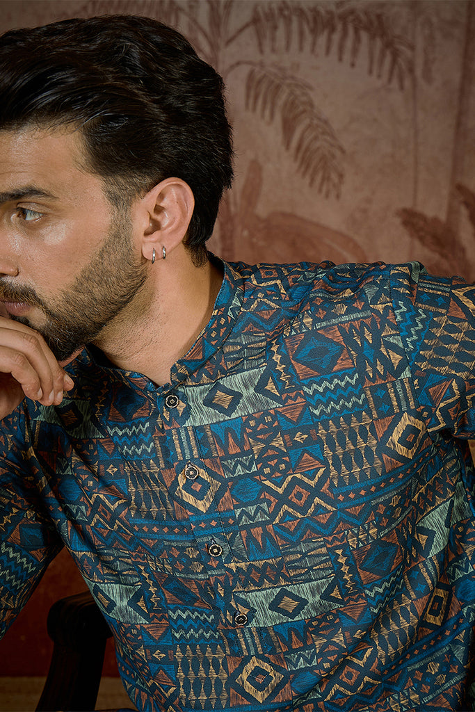 Multi Linen Geometric Printed Kurta MKU2435