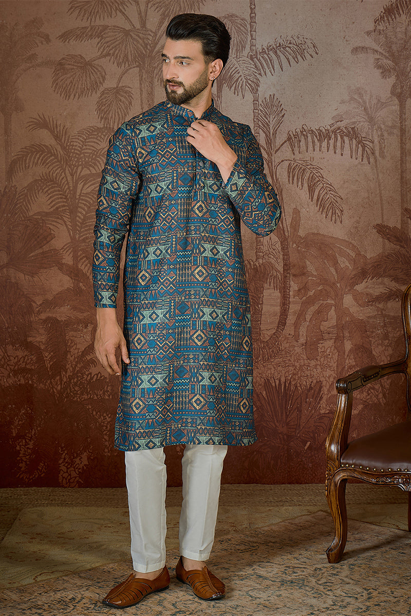 Multi Linen Geometric Printed Kurta MKU2435