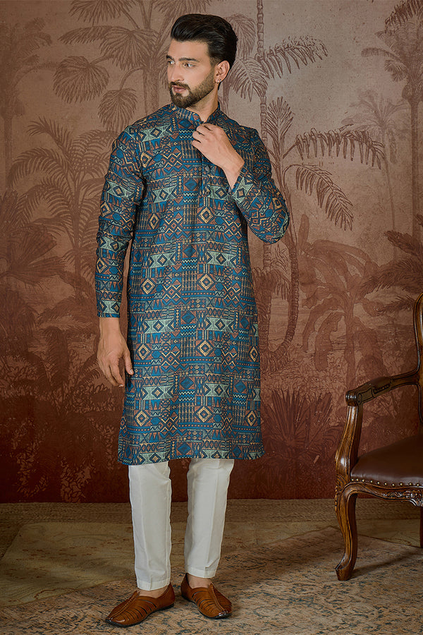 Multi Linen Geometric Printed Kurta MKU2435