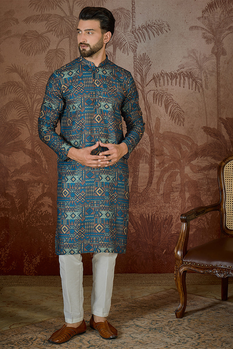 Multi Linen Geometric Printed Kurta MKU2435