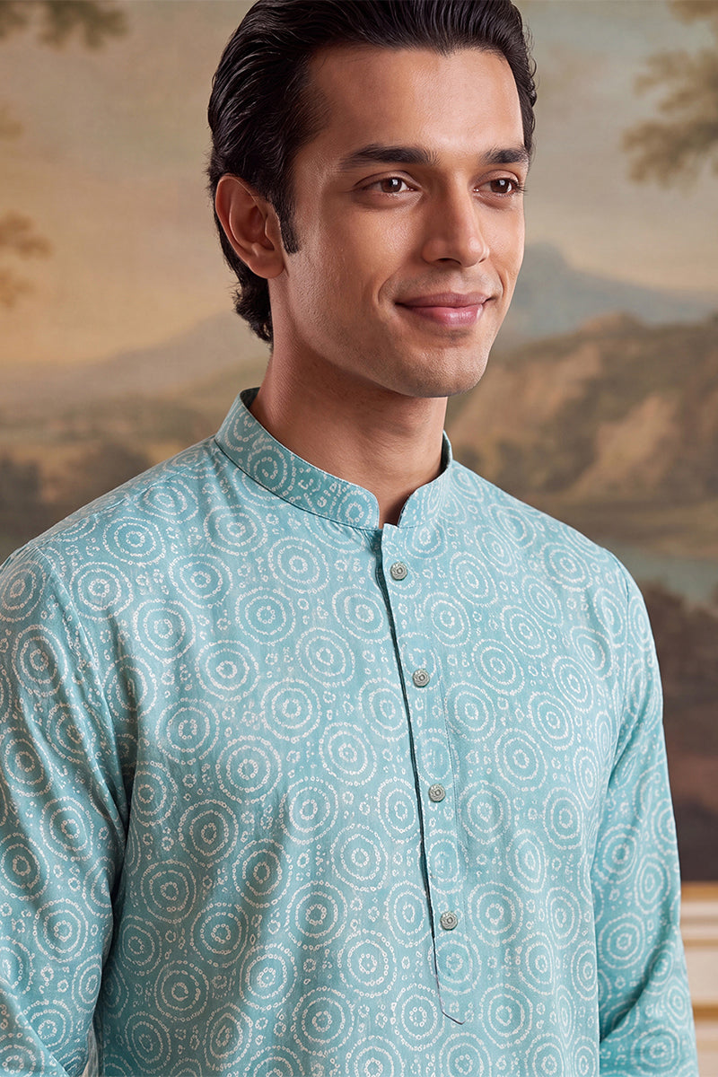 Blue Linen Bandhani Printed Regular Kurta MKU2436