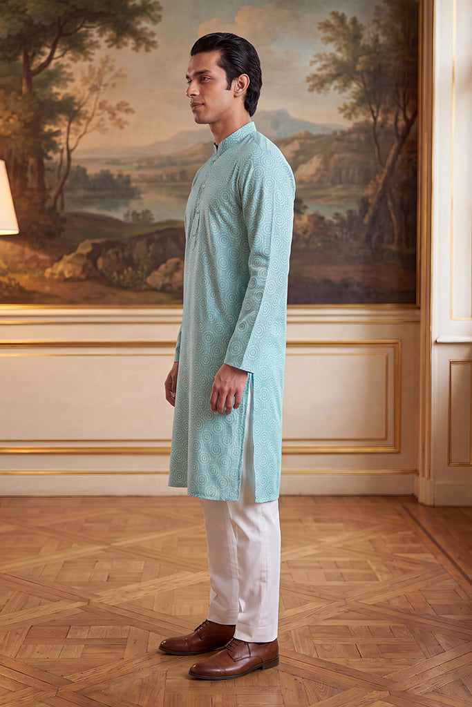 Blue Linen Bandhani Printed Regular Kurta MKU2436