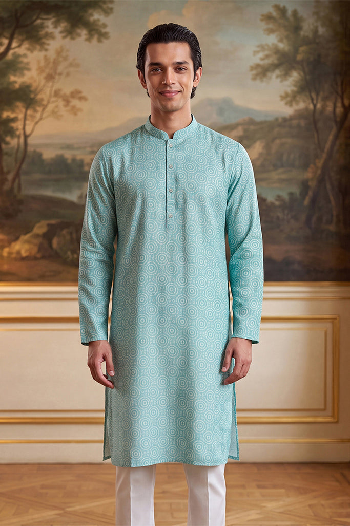 Blue Linen Bandhani Printed Regular Kurta MKU2436