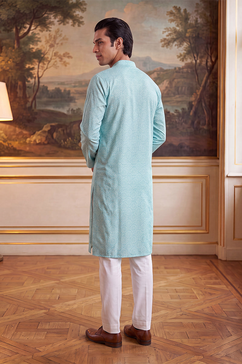 Blue Linen Bandhani Printed Regular Kurta MKU2436