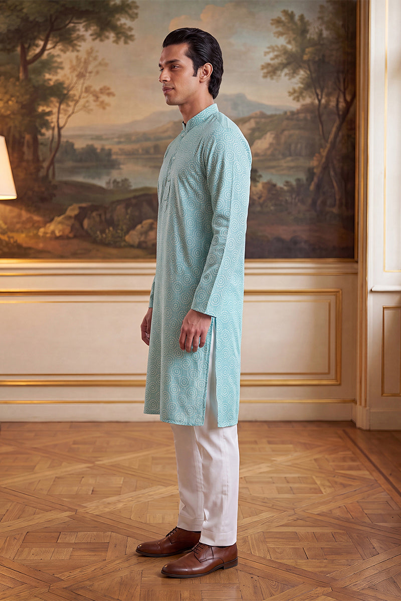 Blue Linen Bandhani Printed Regular Kurta MKU2436