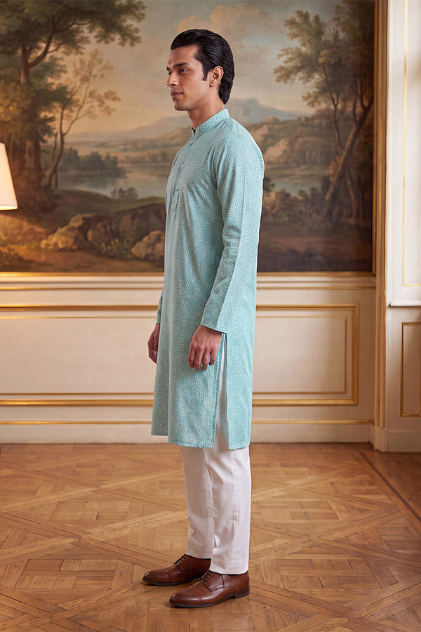 Blue Linen Bandhani Printed Regular Kurta MKU2436