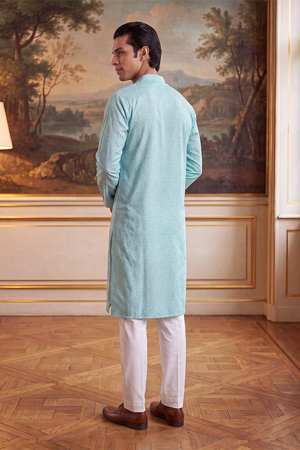 Blue Linen Bandhani Printed Regular Kurta With Trouser MKSET2436