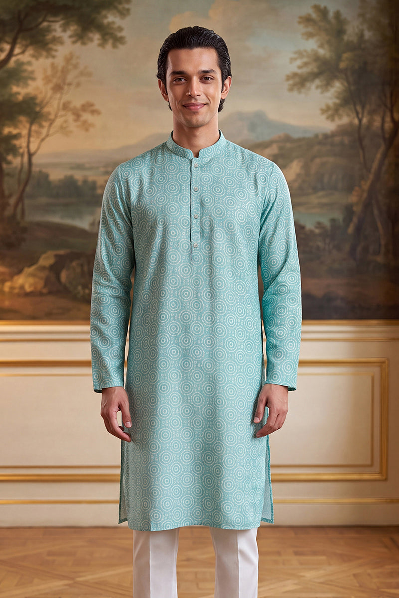 Blue Linen Bandhani Printed Regular Kurta MKU2436
