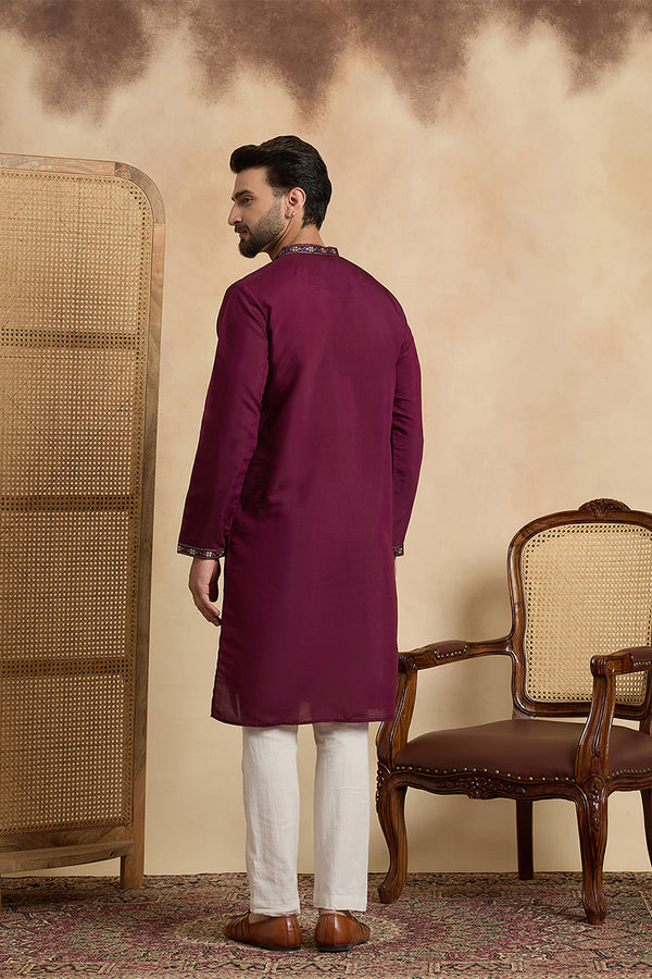 Purple Silk Blend Solid Embroidered Zari Kurta With Trouser MKSET2442
