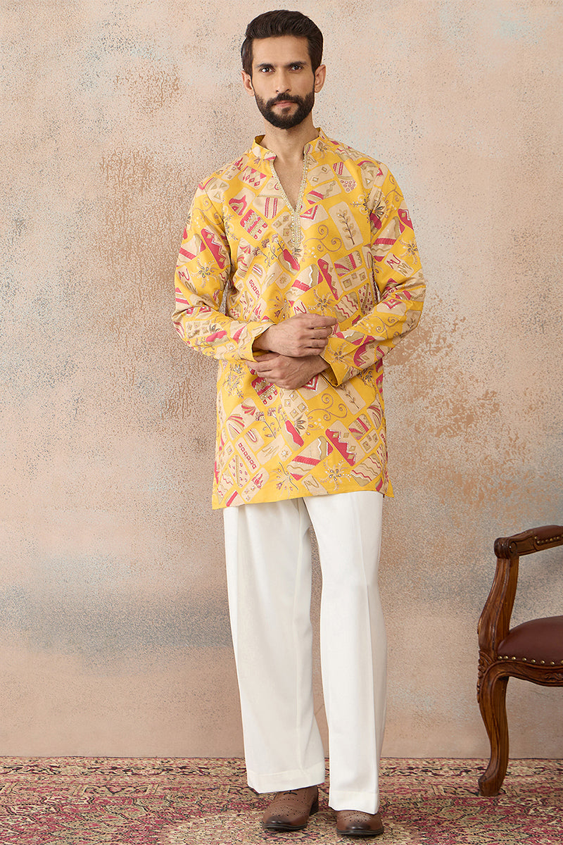 Yellow Silk Blend Ethnic Motifs Embroidered Kurta MKU2455