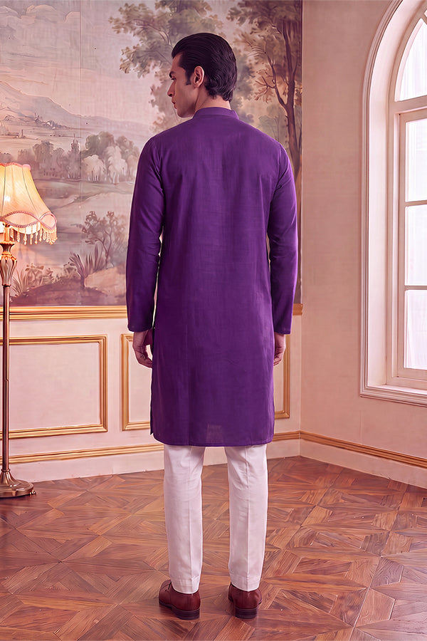 Violet Silk Blend Solid Embroidered Kurta With Trouser MKSET2487