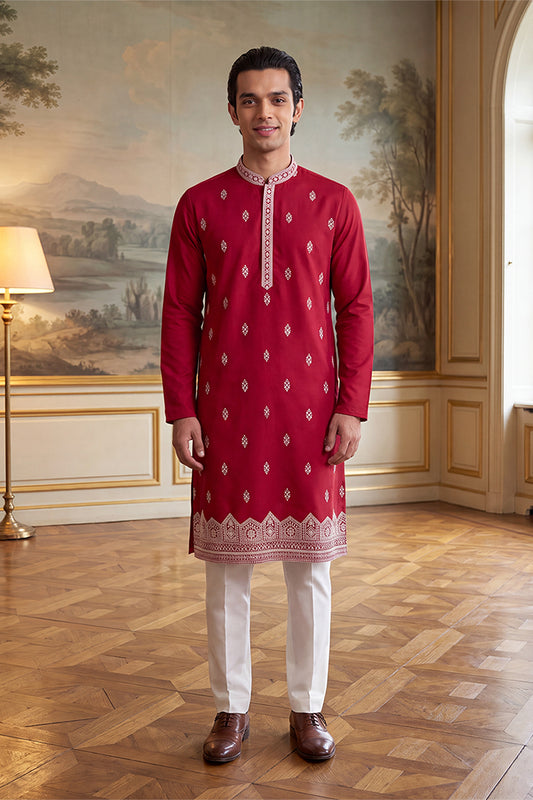 Pink Silk Blend Solid Embroidered Kurta With Trouser MKSET2490
