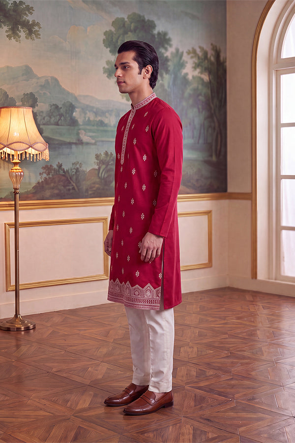 Pink Silk Blend Solid Embroidered Kurta With Trouser MKSET2490