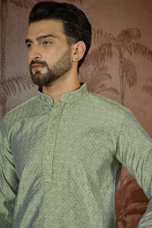 Green Jacquard Solid Embroidered Kurta With Trouser MKSET2499