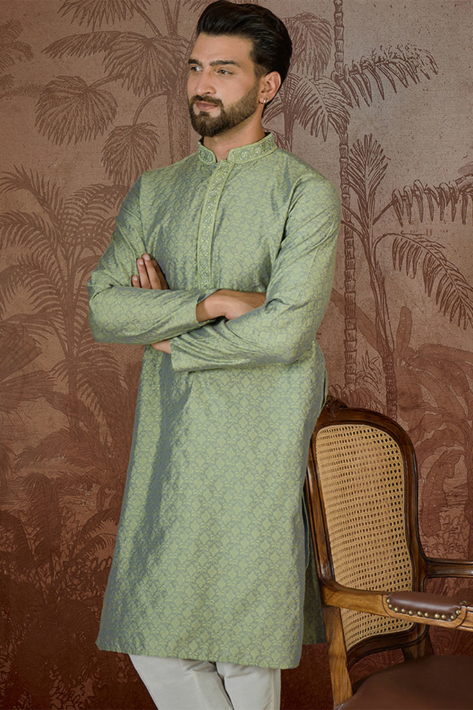 Green Jacquard Solid Embroidered Kurta With Trouser MKSET2499
