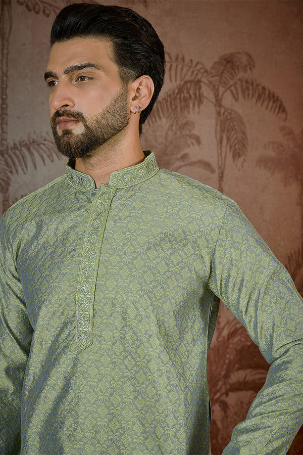 Green Jacquard Solid Embroidered Kurta With Trouser MKSET2499