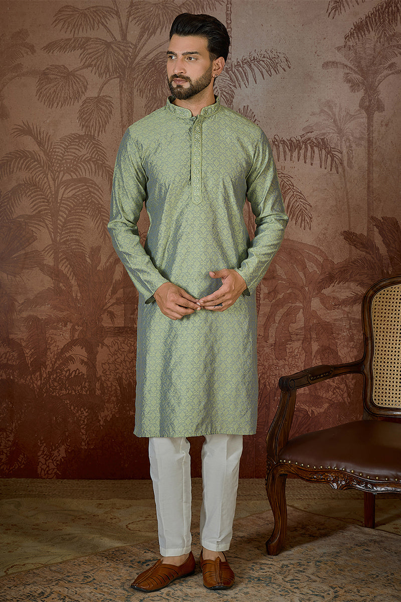 Green Jacquard Solid Embroidered Kurta With Trouser MKSET2499