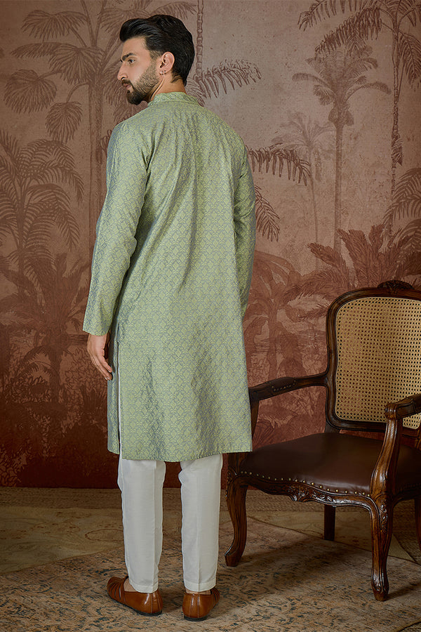 Green Jacquard Solid Embroidered Kurta With Trouser MKSET2499