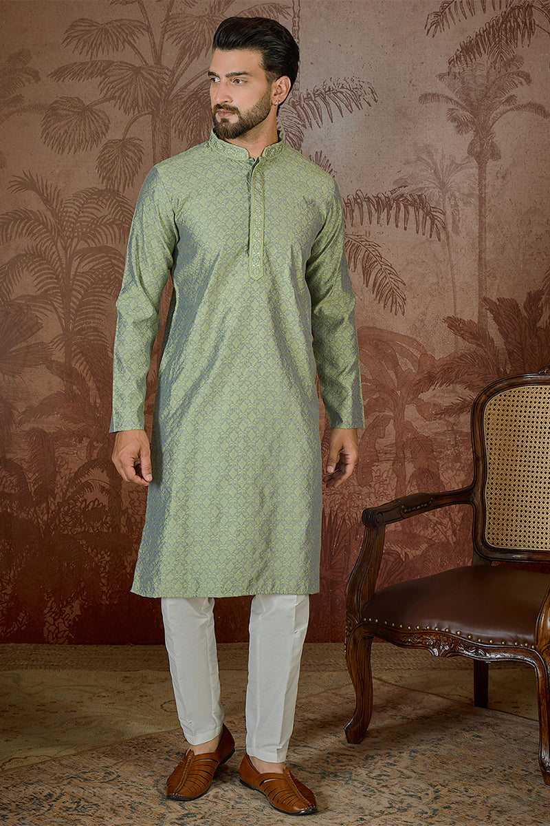 Green Jacquard Solid Embroidered Kurta With Trouser MKSET2499