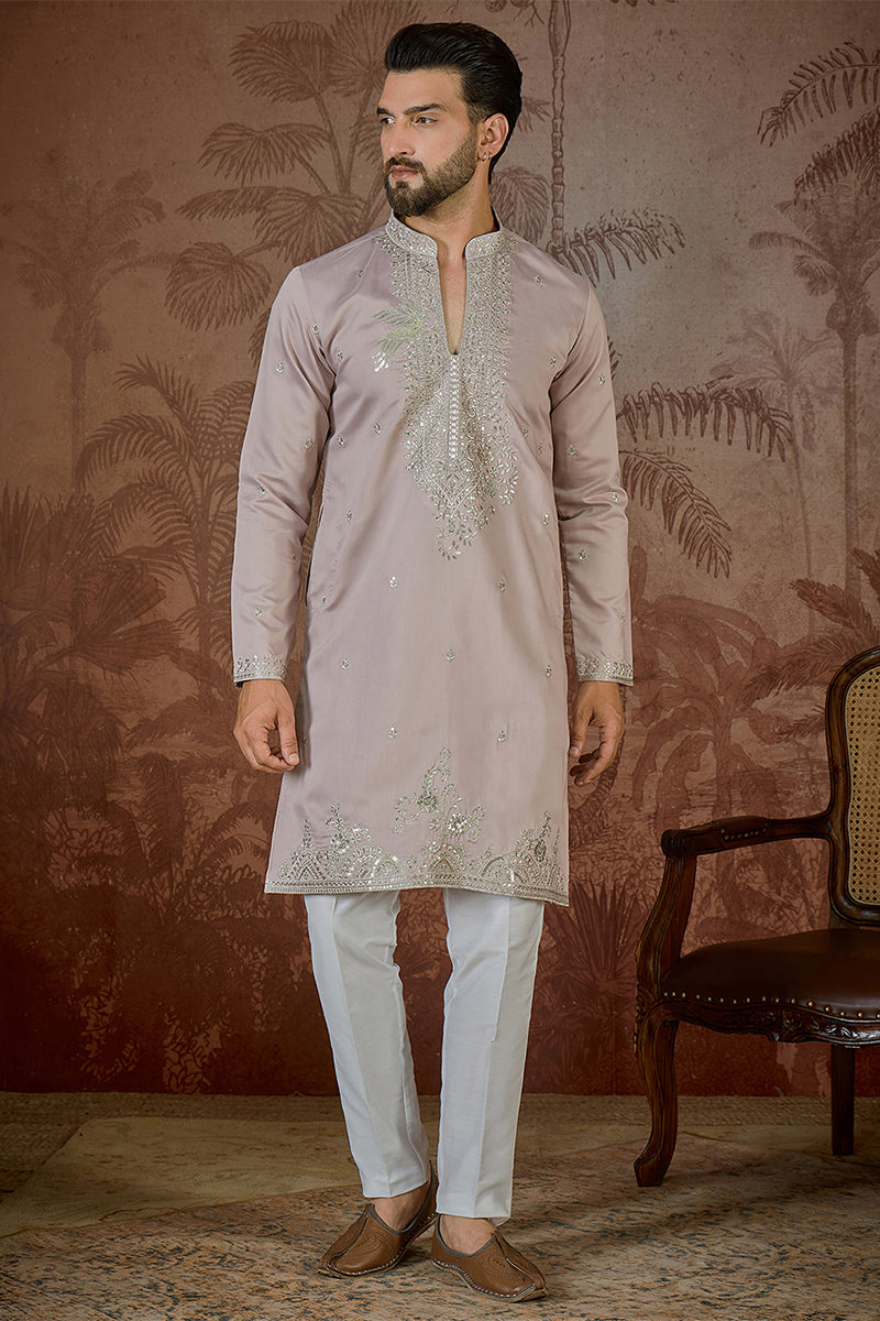 Lavender Silk Blend Solid Embroidered Sequins Kurta MKU2506