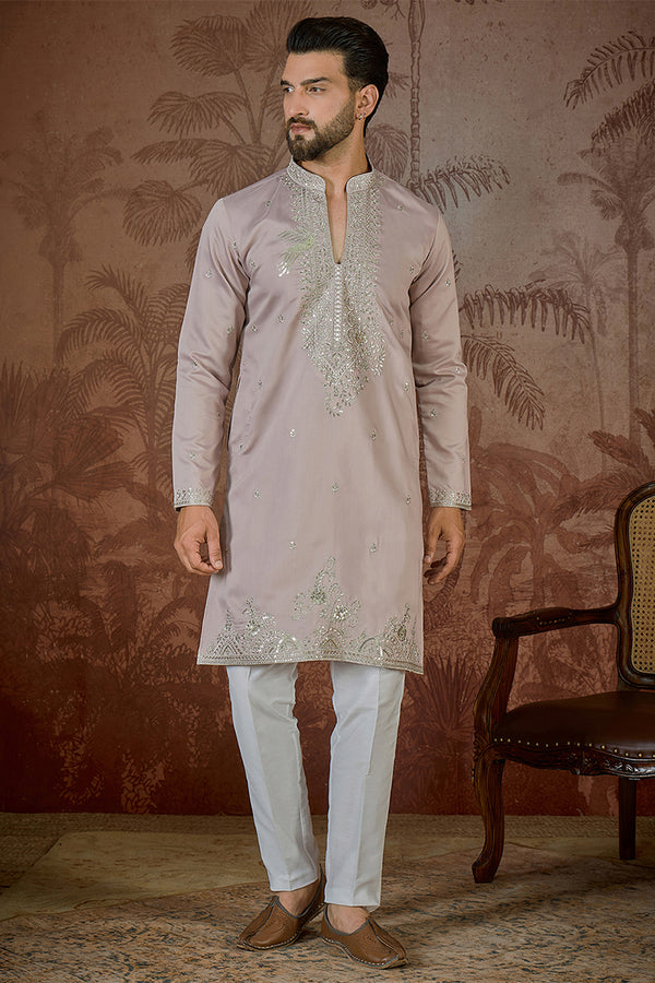 Lavender Silk Blend Solid Embroidered Sequins Kurta MKU2506