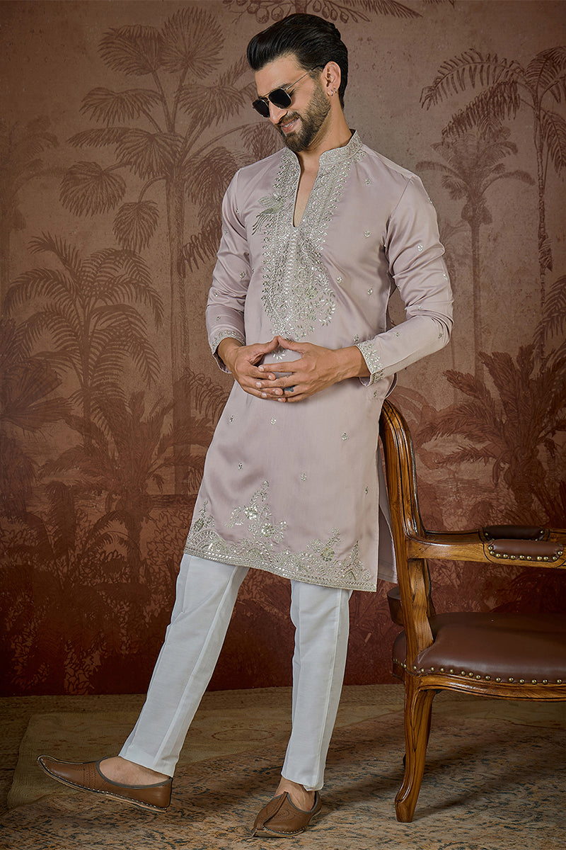 Lavender Silk Blend Solid Embroidered Sequins Kurta MKU2506
