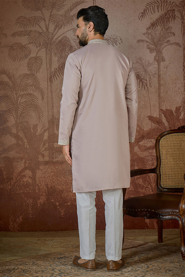 Lavender Silk Blend Solid Embroidered Sequins Kurta MKU2506