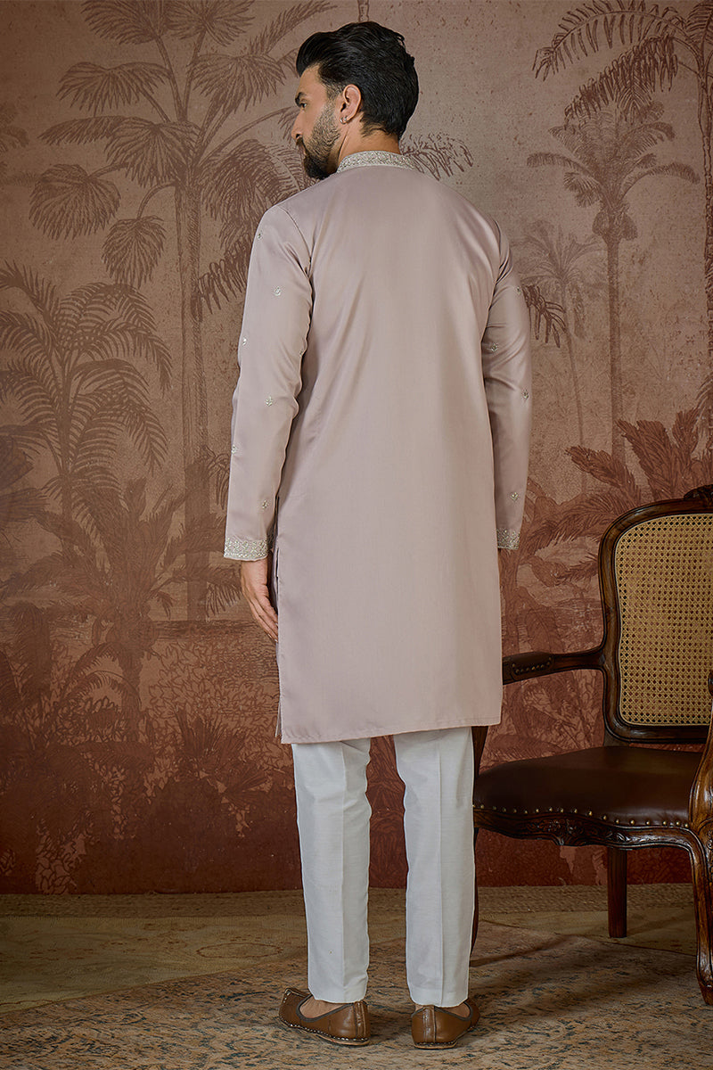 Lavender Silk Blend Solid Embroidered Sequins Kurta With Trouser MKSET2506