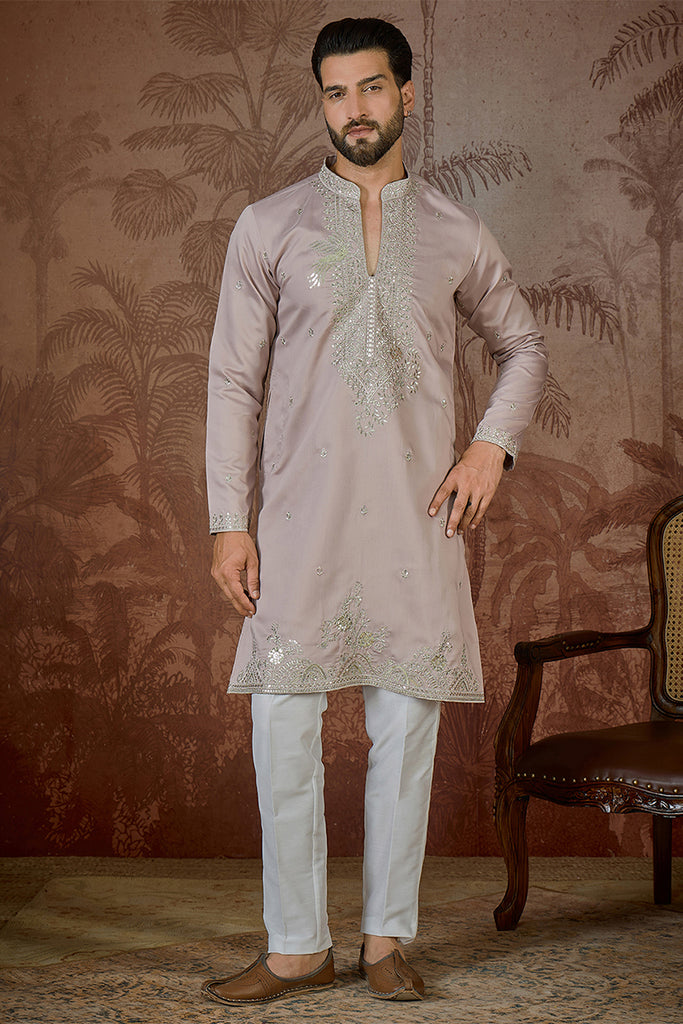 Lavender Silk Blend Solid Embroidered Sequins Kurta MKU2506