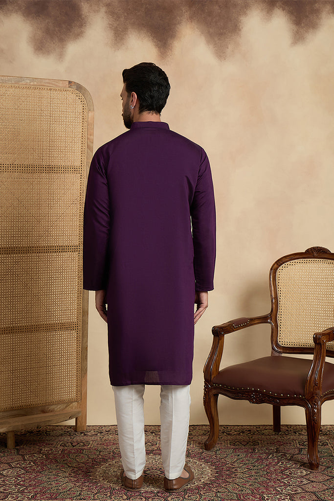 Violet Silk Blend Solid Embroidered Sequins Kurta MKU2532