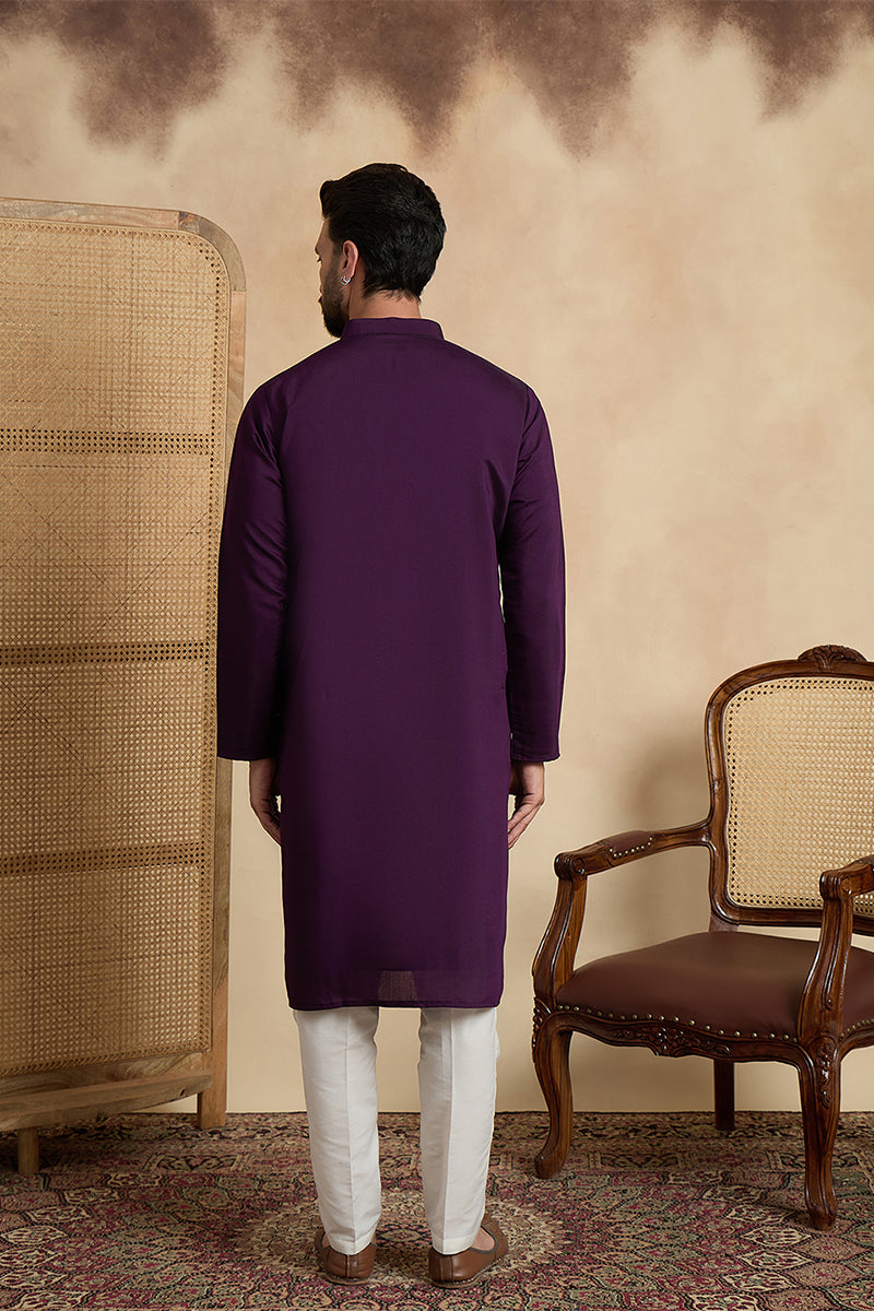 Violet Silk Blend Solid Embroidered Sequins Kurta With Trouser MKSET2532