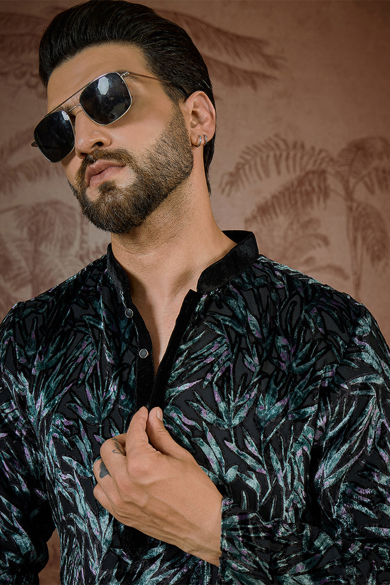 Black Velvet Ethnic Motifs Printed  Kurta MKU2539