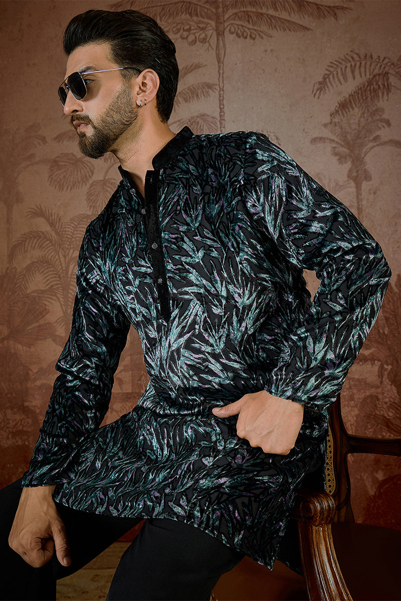 Black Velvet Ethnic Motifs Printed  Kurta MKU2539