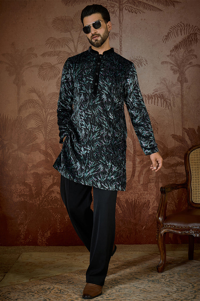 Black Velvet Ethnic Motifs Printed  Kurta With Trouser MKSET2539