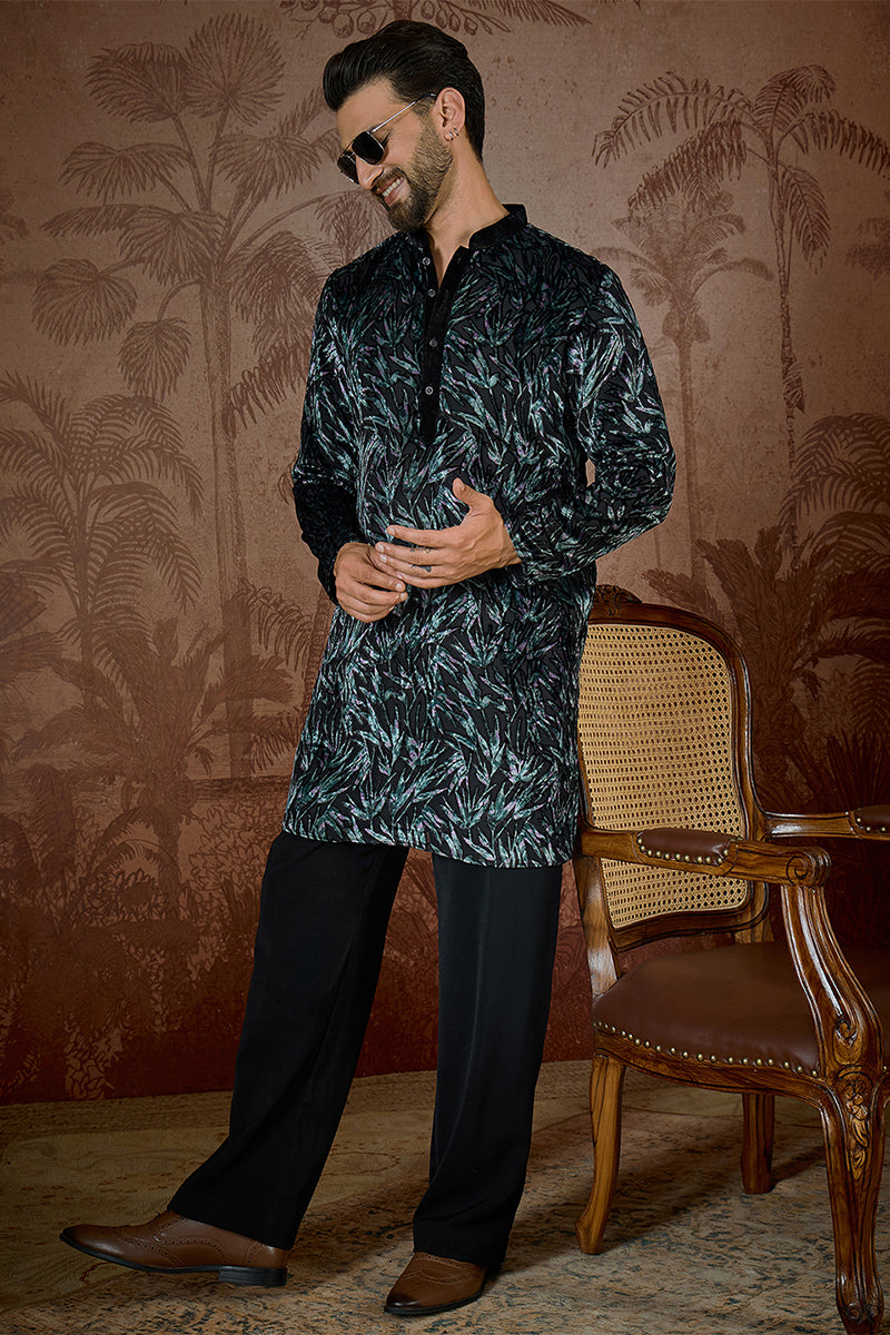 Black Velvet Ethnic Motifs Printed  Kurta MKU2539