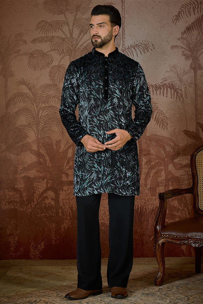 Black Velvet Ethnic Motifs Printed  Kurta MKU2539