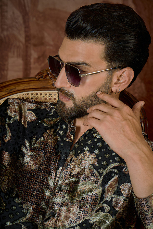 Black Velvet Floral Printed  Kurta MKU2540