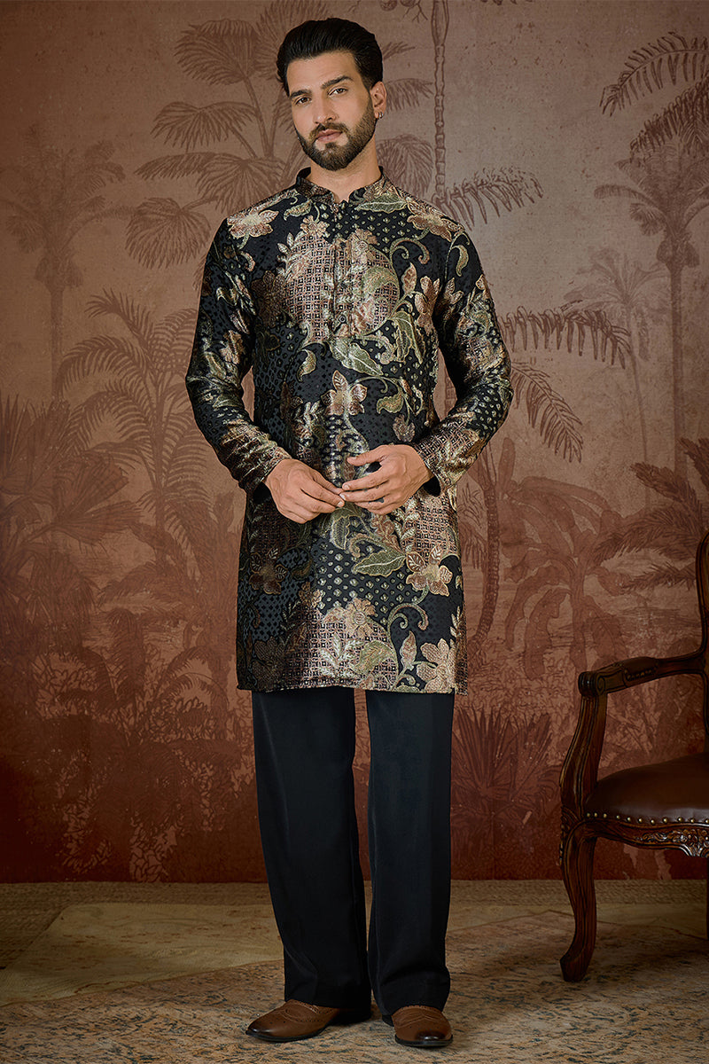 Black Velvet Floral Printed  Kurta MKU2540