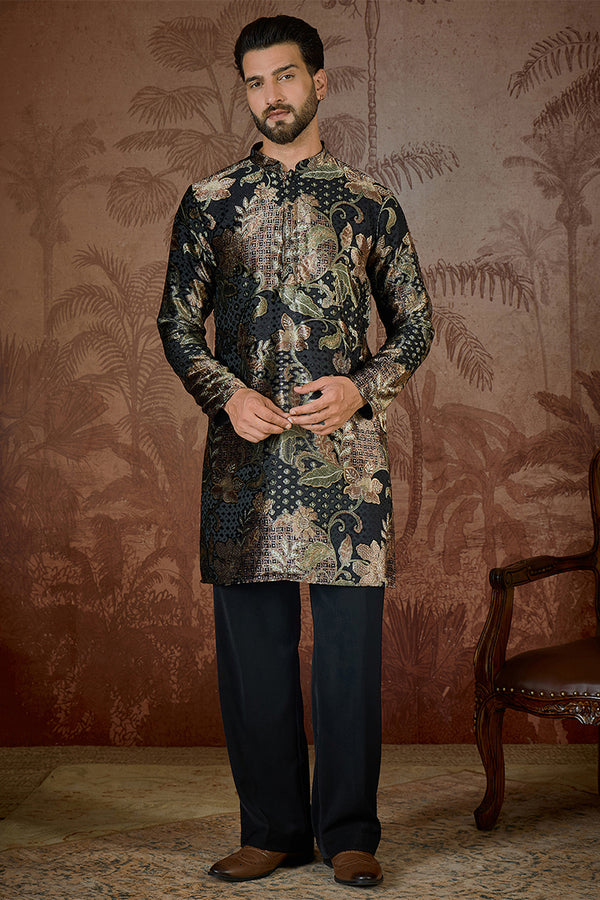 Black Velvet Floral Printed  Kurta MKU2540