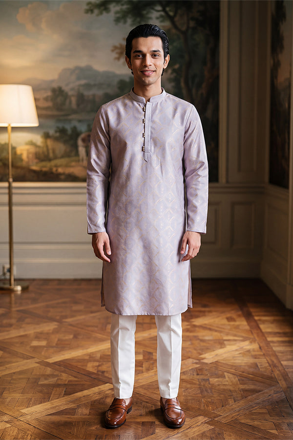 Blue Jacquard Geometric Embroidered Kurta With Trouser MKSET2553