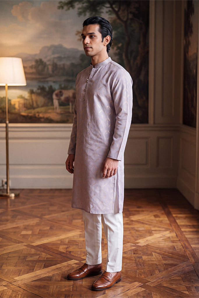 Blue Jacquard Geometric Embroidered Kurta With Trouser MKSET2553