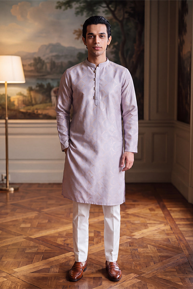 Blue Jacquard Geometric Embroidered Kurta With Trouser MKSET2553